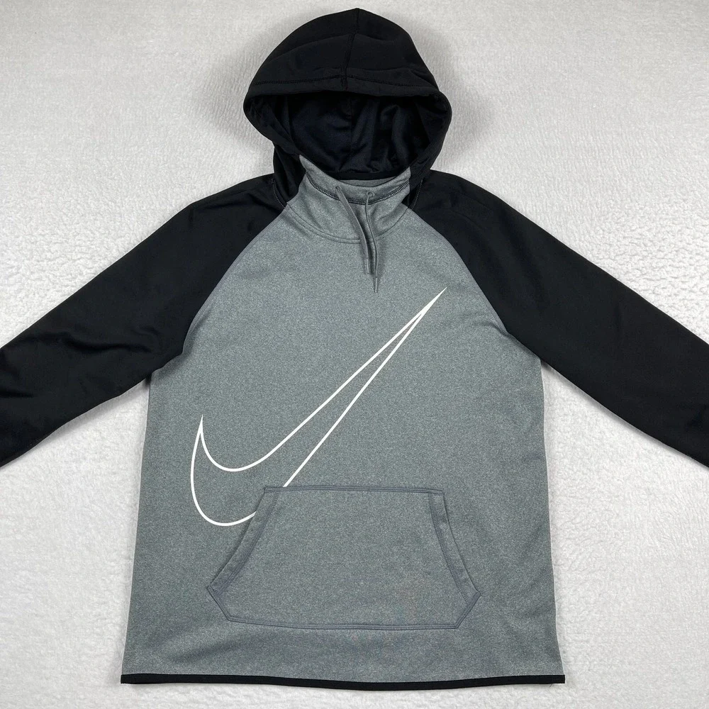 Nike Sweatshirt Womens Large Gray Black Dri Fit Pullover Training Hoodie Casual‎